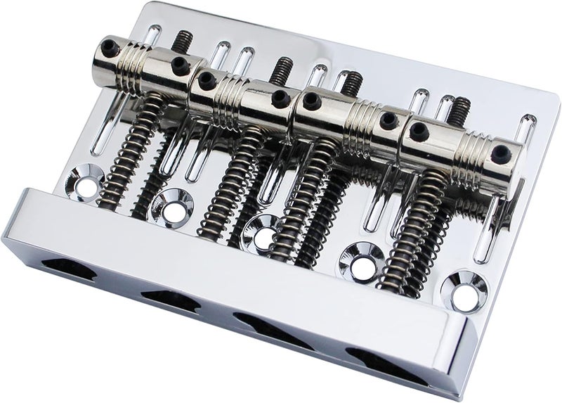 guyker High Mass Bass Bridge with Vintage Brass Saddles Tailpiece Replacement for 4 String Jazz Electric Bass CNC Machined (GB403, Chrome) - Image 2